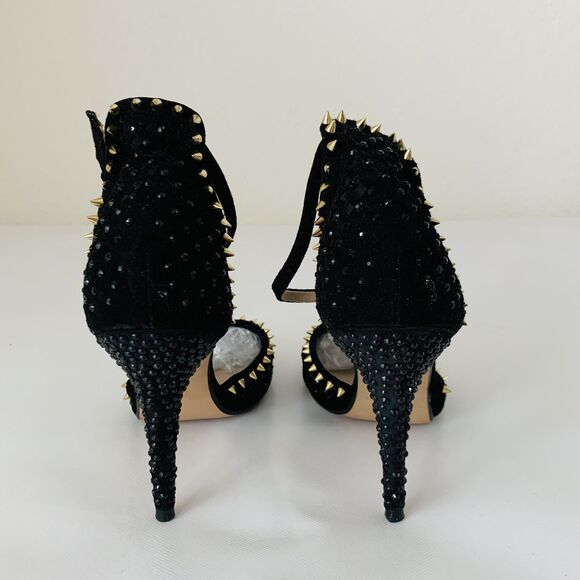 Zara Pumps Black Studded High Heels 40 US 9 Closed Toe Ankle Strap Edgy Stiletto - Picture 4 of 11